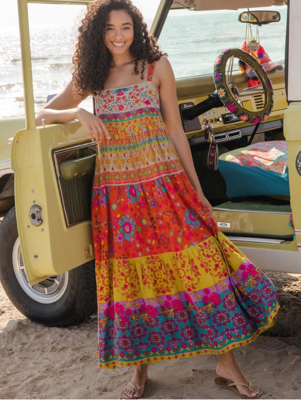 NATURAL LIFE Patricia Floral Tiered Maxi Sundress Boho Peasant Size Large